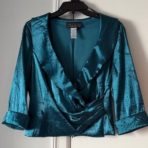 Teal Satin Blouse by Alex Evenings